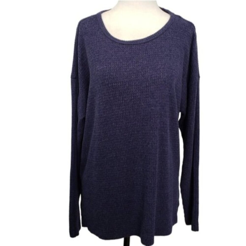Aerie Waffle Knit Long Sleeve Top Hi Low Hem Purple Blue Women's Medium Casual